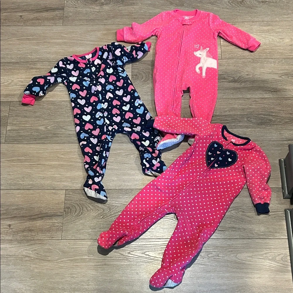 Kids and Carters Pink and Navy Kids One Piece pajama Set x 3